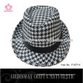 men's black and white checked fedora hats